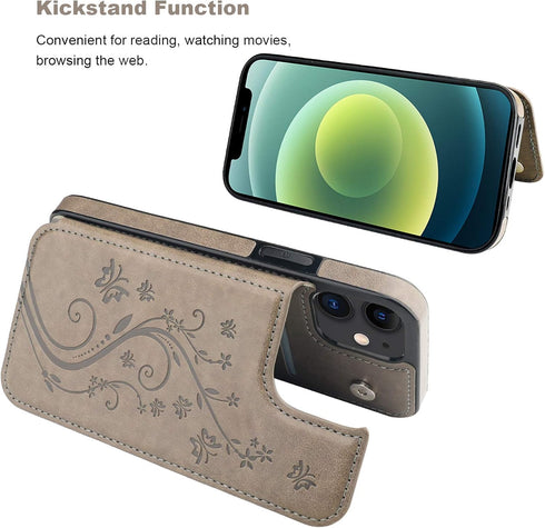 Vaburs Compatible with iPhone 12 and iPhone 12 Pro Case Wallet with Card Holder,Embossed Butterfly Pattern PU Leather Double Magnetic Buttons Flip...