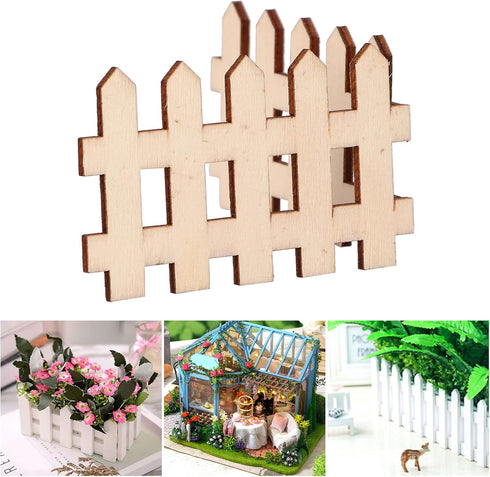 Tissting 100pcs Mini Wooden Fence Garden Wooden Crafts Lawn Fence DIY Wood Picket Wood Fence Mini Ornament for Miniature Fairy Garden Dollhouse(7....