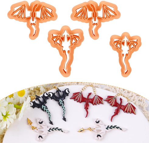 Puocaon Dragon Polymer Clay Cutters - 4 Pcs Dragon Clay Cutters for Polymer Clay Earrings Jewelry, Legendary Creature Animal Clay Cutters for Poly...