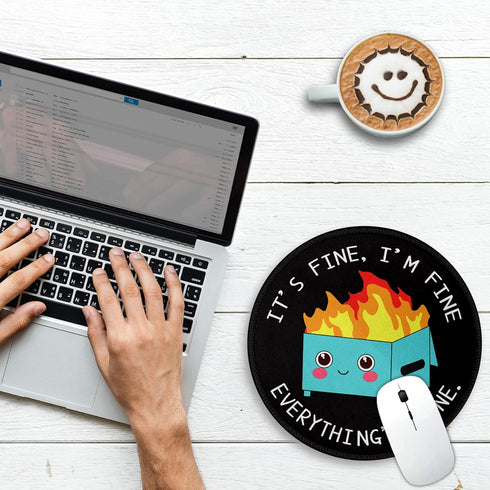 Dumpster on Fire Round Mouse Pad 8.6 x 8.6 Inch, Cute Funny Mousepad for Laptop Gaming, Stitched Edge Non-Slip Rubber Base, Home Office Decor Desk...