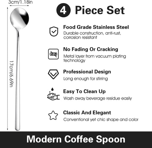Long Ice Tea Spoons, 6.7 Inch Stirring Spoons Long Handle Ice Spoon Silver Coffee Cocktail Spoon for Stirring Ice Cream Tea Coffee Milkshake Cold ...