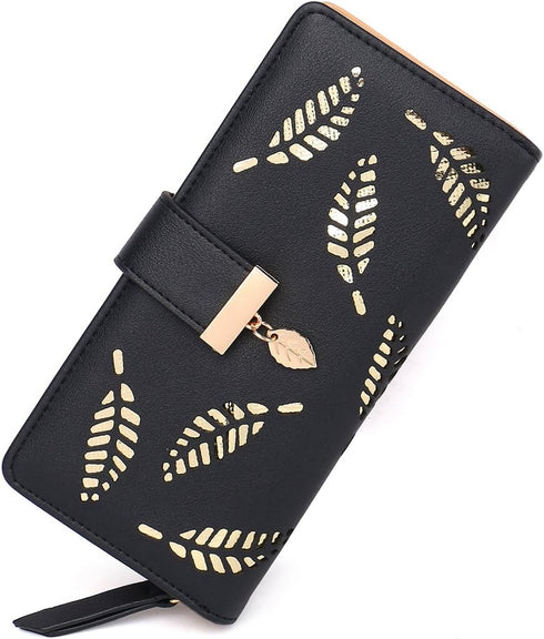 Women's Long short Leather Money Clip Card Case Holder Purse Zipper Buckle Elegant Clutch Wallet?pair? (Black)...