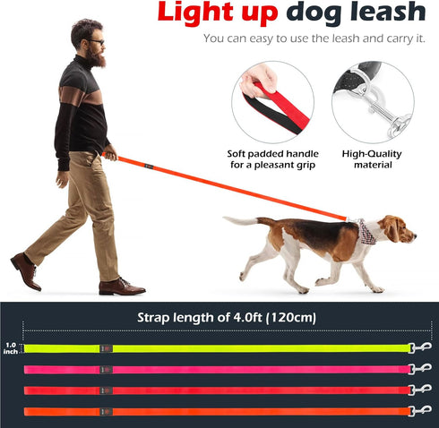 LED Dog Leash Light Up Dog Leash 4 Feet Micro USB Rechargeable Nylon Webbing Glow Safety Standard Dog Leash for Dogs by Bpawser (Red)...