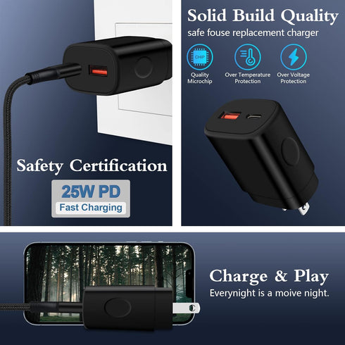 Type C Android Charger Super Fast Charging Block for Samsung Galaxy A15 A14 5G A54 S24 S23 Ultra S22 S21 S20 S10 A03S,48W Dual Port Car Adapter Qu...