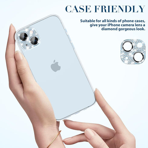 Goton for iPhone 15 Plus/iPhone 15 Camera Lens Protector, Bling Tempered Glass Camera Screen Protector Glitter Diamond Metal Lens Cover for 15 Plu...