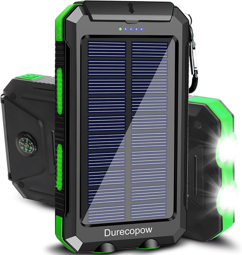 Solar Charger, 20000mAh Portable Outdoor Waterproof Solar Power Bank, Camping External Backup Battery Pack Dual 5V USB Ports Output, 2 Led Light F...