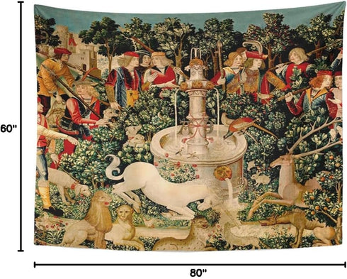 Semtomn Tapestry Artwork Wall Hanging Unicorn Tapestries Medieval Hunt Found Mythical Creatures 60x80 Inches Home Decor Tapestries Mattress Tablec...