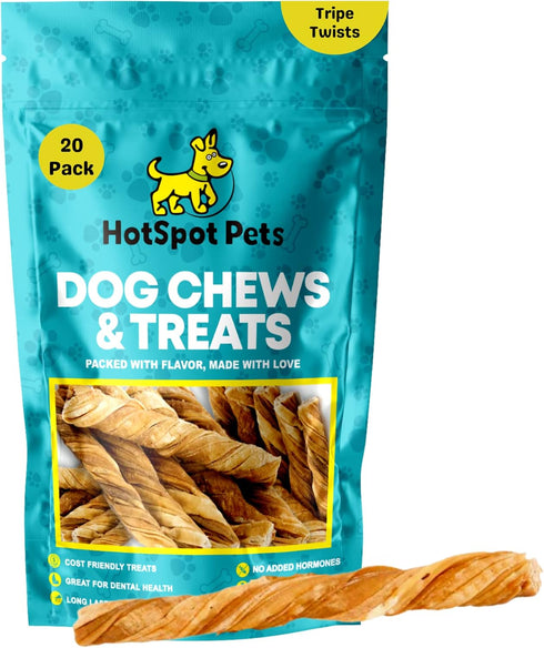 hotspot pets Tripe Twists for Dogs - Premium All Natural Beef Sticks - Single Ingredient Crunchy Dog Chew Treats - Rawhide Free -6 Inch Dog Treats...