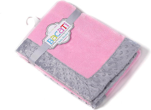 Bacati - Solid Center with Frame Style Border Plush Blanket (Solid Baby Pink/Grey Border)...