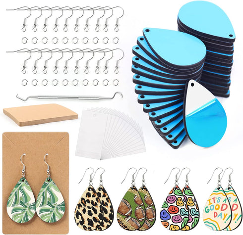 HTVRONT Sublimation Earring Blanks Bulk - 30 Pcs Wood Earrings Blanks with Blue Protective Film - Unfinished MDF Teardrop Earrings for Sublimation...