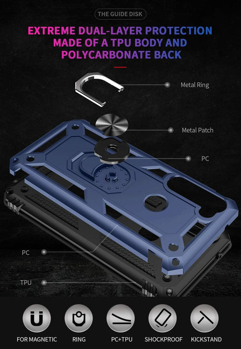Moto G Stylus/Pro (2020) Case With Tempered Glass Screen Protectors, Androgate Ring Kickstand Car Mount Shockproof Cover for Motorola, Blue...