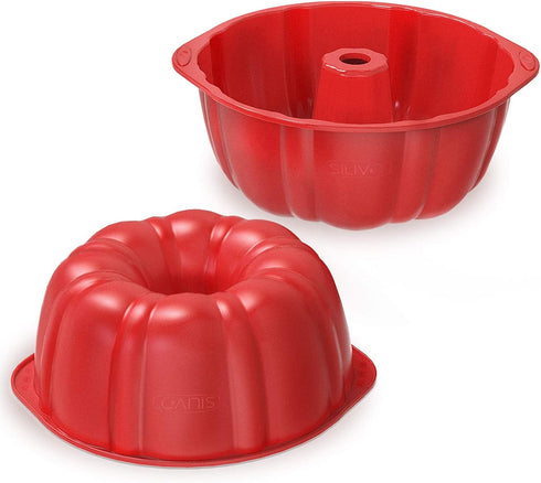 SILIVO 7 inch Silicone Buntz Cake Pans (2 Pack) - 6 Cup Nonstick Silicone Fluted Tube Pans for Baking for Cake, Brownie and Monkey Bread...