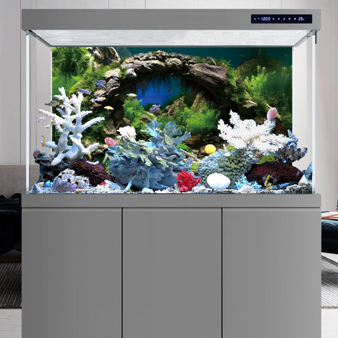 AWERT 24x12 inches Arch Stone Aquarium Background River Bed & Lake Aquarium Vinyl Background Aquatic Plant Fish Tank Background...
