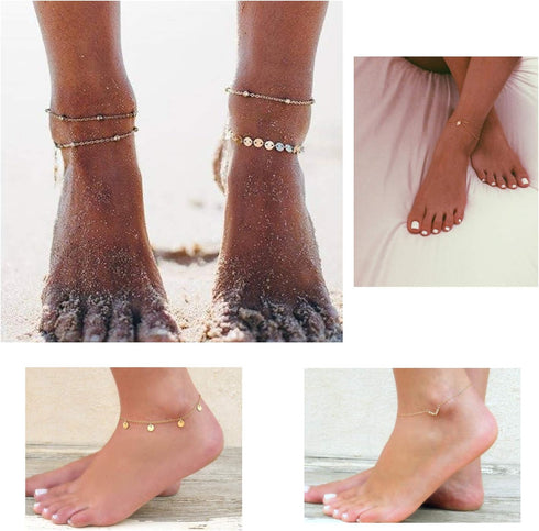 Softones 16Pcs Ankle Bracelets for Women Gold Silver Two Style Chain Beach Anklet Bracelet Jewelry Anklet Set,Adjustable Size...