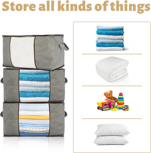 8-Pack 90L Extra Large Capacity Storage Bins with Clear Window, Closet Organizer and Clothes Storage Bags, 3 Layers Fabric, Reinforced Handle and ...