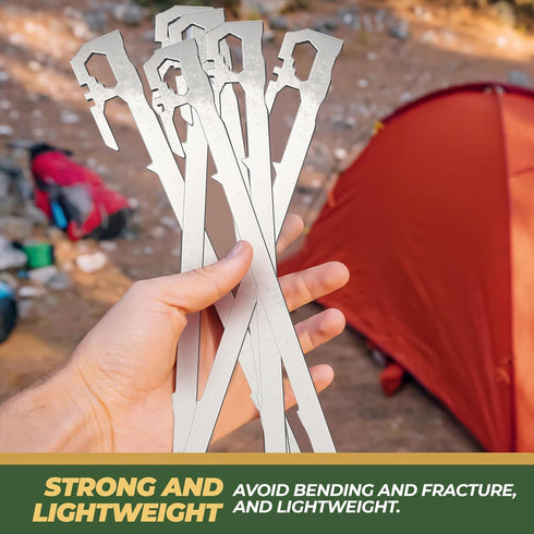 Camping Tent Stakes - Heavy Duty Tent Pegs Outdoor, Metal Tarp Spikes and Inflatable Tent Pole Pins 6 Pack...