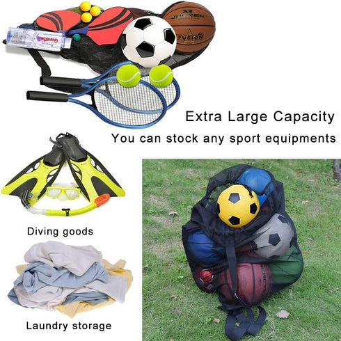 Heavy Duty Mesh Ball Bag, Drawstring Sport Equipment Storage Bag for Basketball, Soccer, Sports Beach and Swimming Gears with Adjustable Shoulder ...