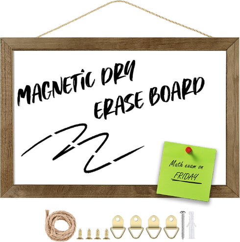 Dry Erase White Board, Magnetic Whiteboard for Wall, Office/School/Home, Hanging Board for Decoration/Planning, 7.8"x 11.8" Rustic Brown Frame(PA-...
