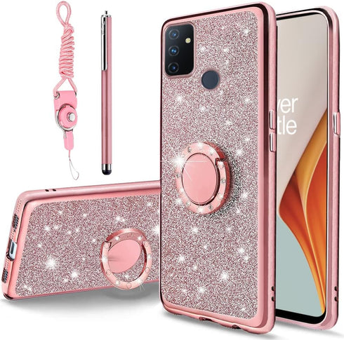 B-wishy for OnePlus Nord N100 Phone Case with Stylus Pen, Luxury Glitter Sparkles Cute Silicone TPU Case for Women Girls with Kickstand, Bling Rhi...