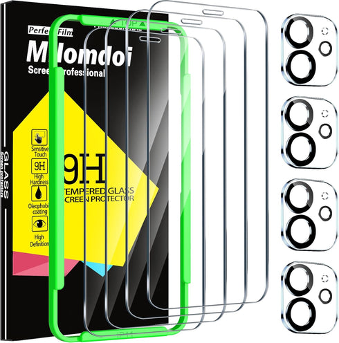 Milomdoi 4 Pack Screen Protector for Apple iPhone 11 with 4 Pack Tempered Glass Camera Lens Protector, Ultra 9H Accessories, Case Friendly, Mounti...