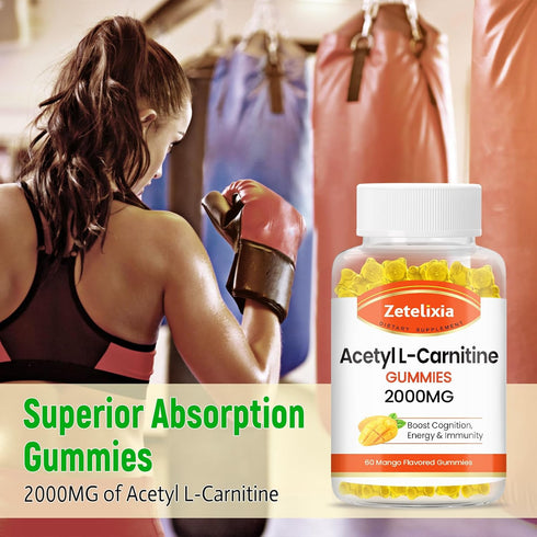 Acetyl L-Carnitine Gummies 2000mg, L-Carnitine Supplement for Promote Fatty Acids Oxidation, Nutrition Supplement for Boost Energy, Immunity & Met...