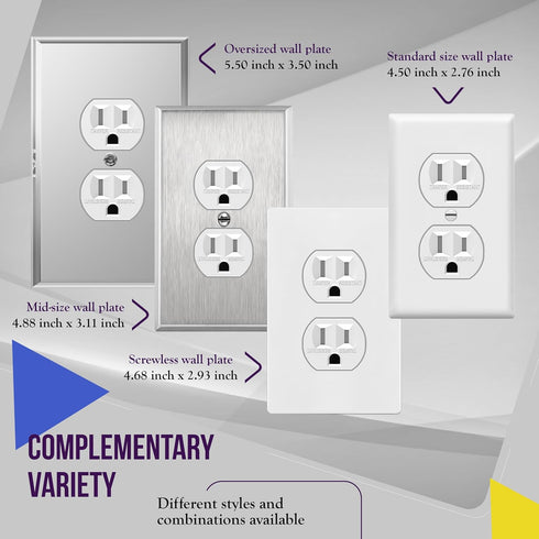 ENERLITES Duplex Outlets and Wall Plates Bundle, Tamper-Resistant Electrical Receptacle, 15A 125V, Self-Grounding, 2-Pole, UL Listed, 61580-TR-WWP...
