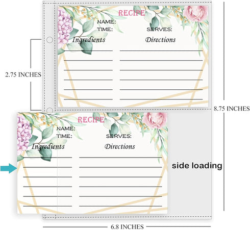 Recipe Card Page Protectors, Mini Recipe Card Sleeves for 8.5 x 9.5 3-Ring Binder, 2 Pockets Per Page, Recipe Binder Refill Pages (50 PCS, 4x6 Inc...