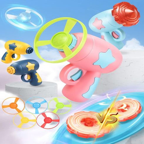 Flying Disc Launcher Toy,Fun and Easy-to-Use Outdoor Toys Outside Yard Games Kids 3-8,1 Flying Saucer & 6 Discs and Gyroscope(2 glow in The dark)?...