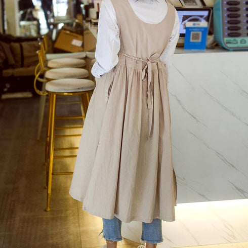 Premium Plus Size Apron Adjustable Waistline Bib Apron,Soft Cotton Blend Apron with Pockets (Cream Color)...