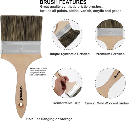 Double Thick Chip Paint Brush, 4 inch / 100mm Stain Brushes for Painting Walls and Fence Staining, Wooden Handle Masonry Paintbrush for Varnish, P...