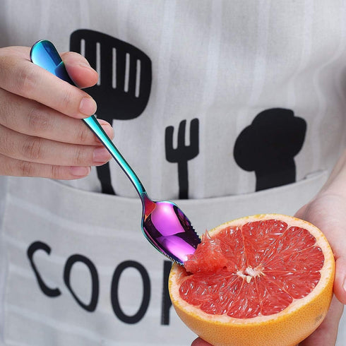 Rainbow Grapefruit Spoons 5 Pieces Set, 4 Stainless Steel Grapefruit Spoon And 1 Grapefruit knife With Titanium Plating, Grapefruit Utensil Set, S...