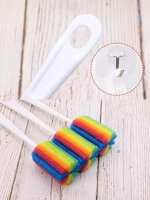 3PCS Cleaning Bottle Sponge Brush with Long Handle Scouring Pad Scrub Brushes for Kitchen Clean Glasses Mugs Cups (Color Random)...