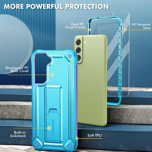 URBANITE for Samsung Galaxy S21 FE 5G Case, Military Grade Rugged Shockproof Protective Cover with Screen Protector and Kickstand (Blue and Purple...