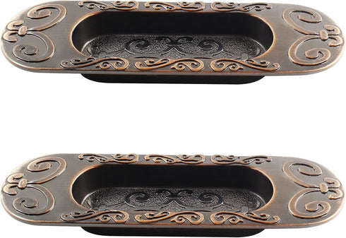 2 Pcs 4.13" European Recessed Flush Pull Handle, Stainless Steel Sliding Door Handle, Inset Antique Recessed Pull Handle for Cabinet Closet Dresse...