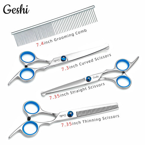 Geshi Dog Grooming Scissors Set Grooming Thinning Cut Curved Scissors Kit Sharp and Durable Titanium Coated Professional Kit Pet Scissors for Cats...