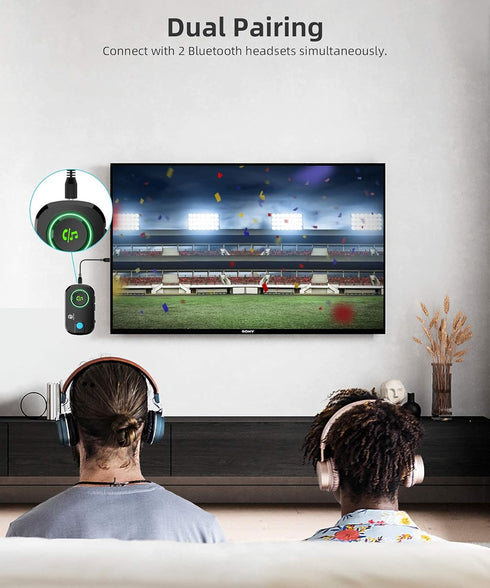 ByDiffer Dual Link Bluetooth 5.0 Audio Transmitter Receiver Sharing for up 2 Headphones, 3 in 1 Aptx Low Latency Wireless Adapter Splitter for TV ...