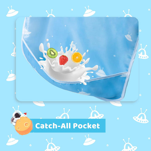 Little Dimsum Toddler Feeding Smocks Baby Waterproof Bib with Crumb Catcher Pocket Short Sleeve Adjustable Baby Bib, Pack of 2 Colors Glatic&space...