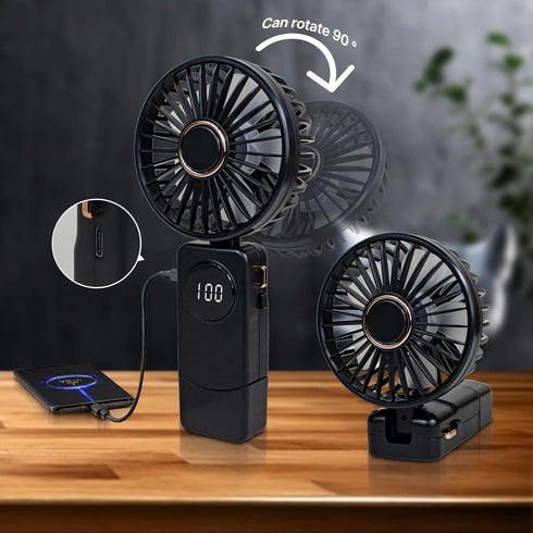 Portable Handheld Fan,Rechargeable Personal Fan,Foldable Neck Fan with Digital Display,Lanyard,Adjustable,5 Speeds,Rechargeable Battery Operated,Q...