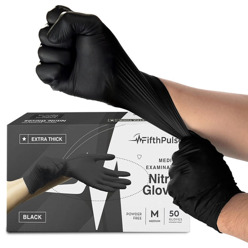 Disposable Black Nitrile Gloves Medium 50 Count - Extra Thick 4.5 Mil - Powder and Latex Free Rubber Gloves - Surgical Medical Exam Gloves - Food ...