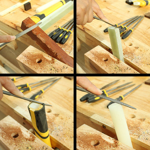 Wood Rasp File Kit - 12 Assorted Small Metal Needle Files Set with Bristle Brush and Hand Strap Carrying Case (Rasps included 2 Sizes of Flat, Poi...