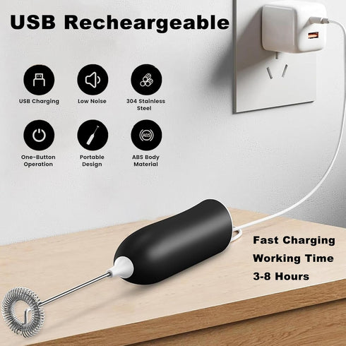 Milk Frother Rechargeable, Handheld Milk Frother, Electric Whisk Beater Foam Maker,USB Rechargeable Frother,Mini Drink Mixer and Coffee Blender Fr...