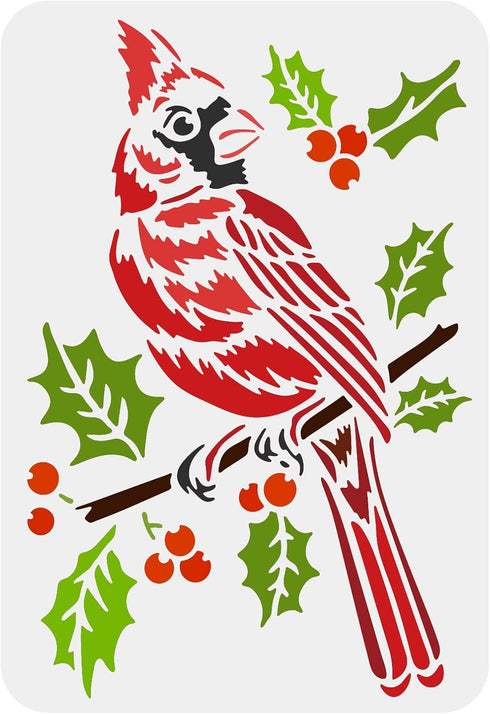 FINGERINSPIRE Cardinal Bird Stencil 11.7x8.3 inch Plastic Cardinal Bird Painting Stencil Bird Branch Pattern Stencils Reusable Stencils for Painti...