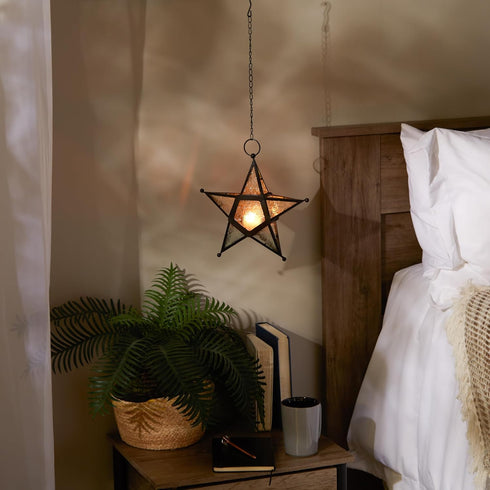 Zings & Thingz Beautiful Hanging Star Candle Lantern, Decorative Iron Light Home Decor, 9.5" Tall, Clear Glass...
