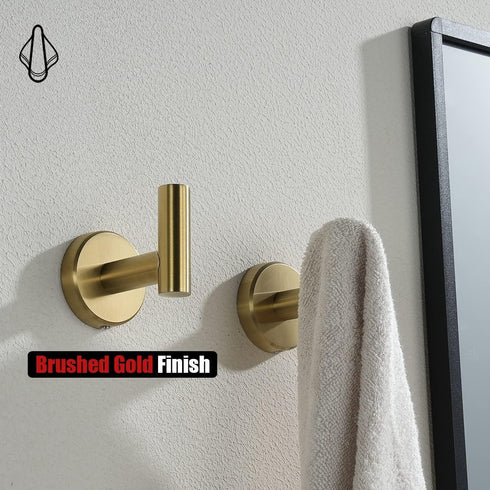 JQK Bathroom Towel Hook Brushed Gold, Brass Coat Robe Clothes Hook for Bathroom Kitchen Garage Wall Mounted (Pack of 2), SUS 304 Stainless Steel 0...