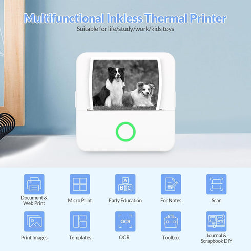 mafiti Portable Thermal Pocket Printer Inkless Bluetooth Receipt Mini Printer Wireless Sticker Lable Printer Study Notes Pictures Photos Print for...