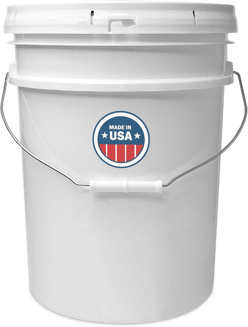 5 Gallon White Bucket & Lid, Made in The USA, Durable 90 Mil All Purpose Pail, Food Grade, Contains No BPA Plastic, Premium HPDE, 1 Pack...