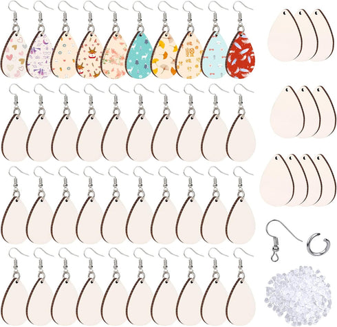 SAVITA 50pcs Sublimation Earring Kit, Double-Sided White Teardrop Unfinished Pendant Sublimation with Hooks for Earrings for Jewellery Making DIY...