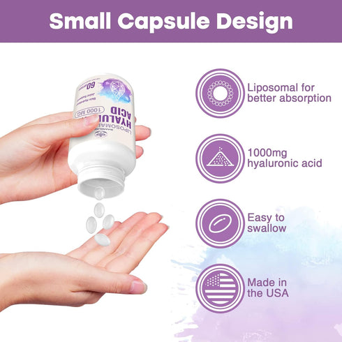 Liposomal Hyaluronic Acid Supplements, High Bioavailability Hyaluronic Acid Capsules, 1000mg Hyaluronic Acid, Dietary Supplement Support Skin Hydr...