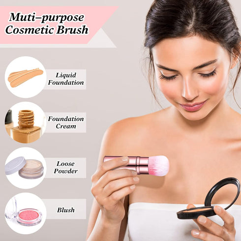 2 Pieces Retractable Kabuki Makeup Brushes Blush Powder Brush Small Travel Makeup Brushes with Cover Makeup Tool for Loose Powder Cream or Liquid ...