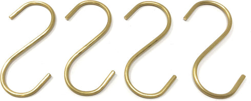 Brass S Hooks Made from Heavy Duty Solid Brass for Hanging Kitchen Pots & Pans, Bird Feeders, Plants...
